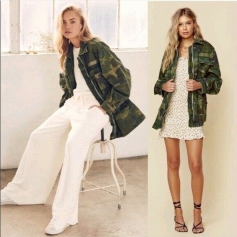 FREE PEOPLE Seize The Day Green Camo Print Utility Jacket
